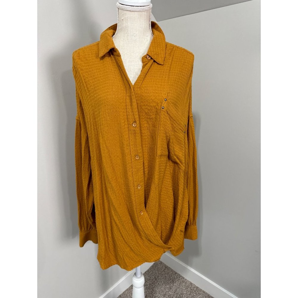 Free People Mustard Yellow Button-Down Long Sleeve Shirt